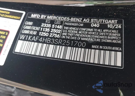 2025 Mercedes-Benz C 300 из США, поврежденный, VIN W1KAF4HB3SR251700